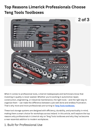 Top Reasons Limerick Professionals Choose Teng Tools Toolboxes