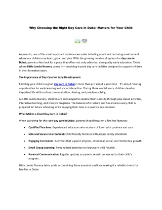 Why Choosing the Right Day Care in Dubai Matters for Your Child