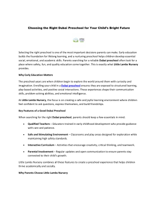 Choosing the Right Dubai Preschool for Your Child’s Bright Future