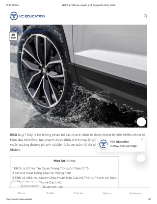 EBD là gì? Cấu tạo, nguyên lý hệ thống phân bổ lực phanh