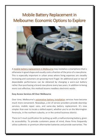 Mobile Battery Replacement in Melbourne Economic Options to Explore