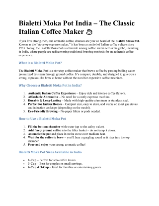 Bialetti Moka Pot India – The Classic Italian Coffee Maker