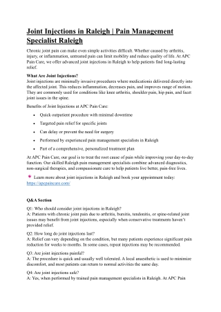 Joint Injections in Raleigh