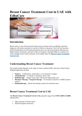 Breast Cancer Treatment Cost in UAE with EdhaCare