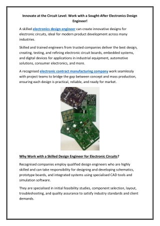 Innovate at the Circuit Level Work with a Sought-After Electronics Design Engineer!