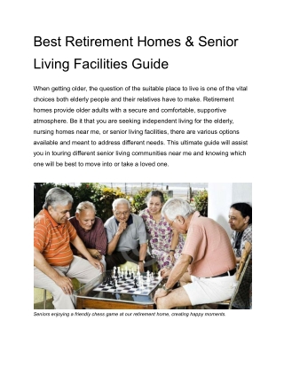 Best Retirement Homes & Senior Living Facilities Guide