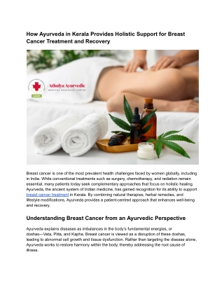 How Ayurveda in Kerala Provides Holistic Support for Breast Cancer Treatment and Recovery