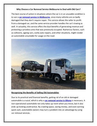 Why Choose a Car Removal Service Melbourne to Deal with Old Cars