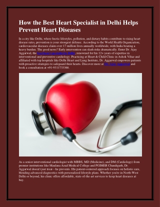 How the Best Heart Specialist in Delhi Helps Prevent Heart Diseases