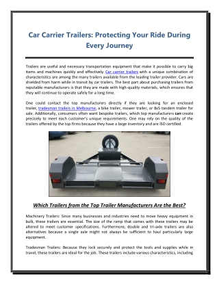 Car Carrier Trailers Protecting Your Ride During Every Journey