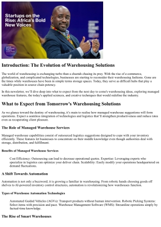 What to Foresee from Future Logistics Resolutions