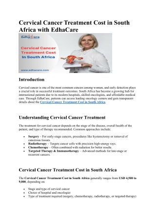 Cervical Cancer Treatment Cost in South Africa with EdhaCare