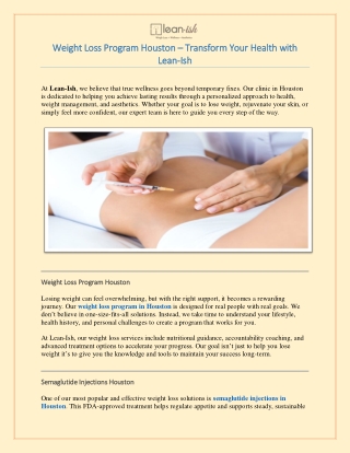 Weight Loss Program Houston..