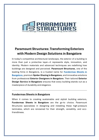 Paramount Structures Transforming Exteriors with Modern Design Solutions in Bangalore