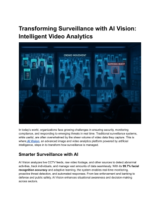 Transforming Surveillance with AI Vision: Intelligent Video Analytics