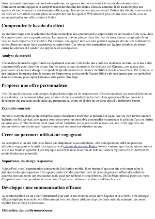 Stratégies efficaces mises en place par les agences Web pour séduire le client.