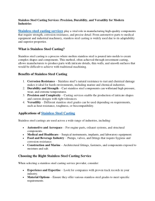 Stainless Steel Casting Services