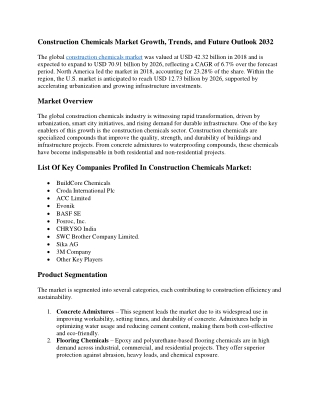 Construction Chemicals Market Drivers, Restraints, Opportunities & Forecast 2032