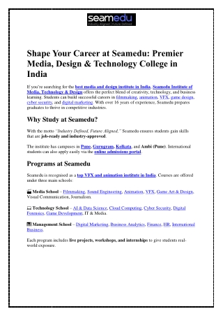 Discover Endless Opportunities at  Seamedu: Leading Media & Technology  Institut