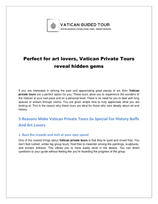 Perfect for art lovers, Vatican Private Tours reveal hidden gems