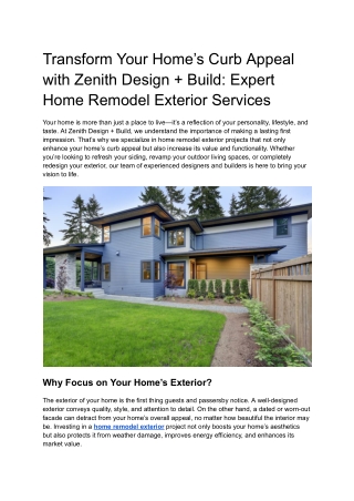 Transform Your Home’s Curb Appeal with Zenith Design   Build_ Expert Home Remodel Exterior Services