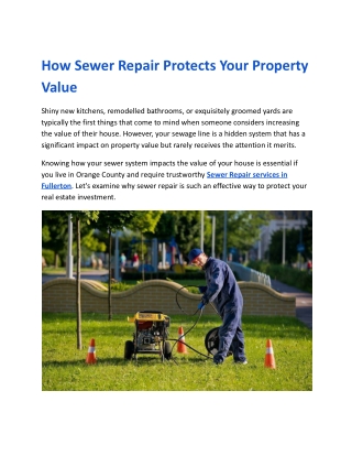 How Sewer Repair Protects Your Property Value