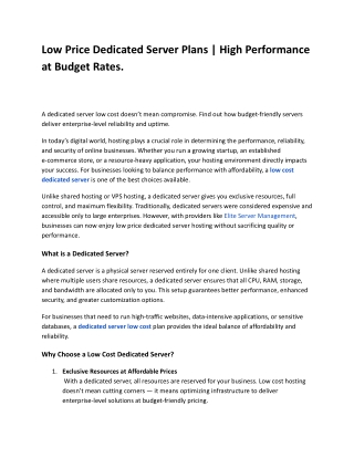 Low Price Dedicated Server Plans _ High Performance at Budget Rates