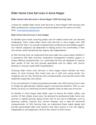 Elder Home Care Services in Anna Nagar