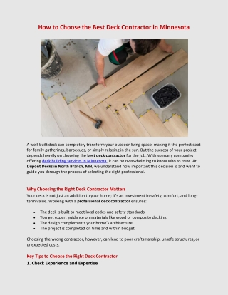 How to Choose the Best Deck Contractor in Minnesota