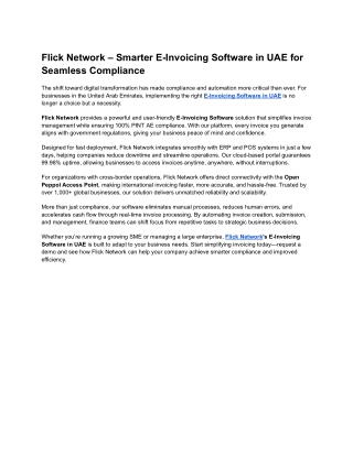 Flick Network – Smarter E-Invoicing Software in UAE for Seamless Compliance