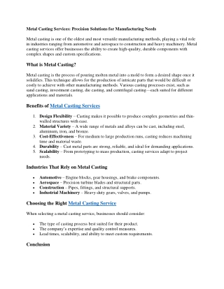Metal Casting Services