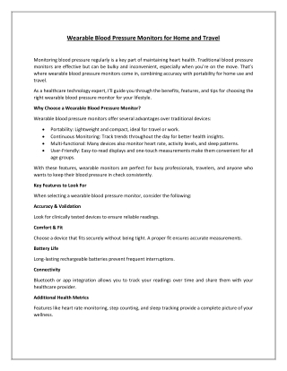 Wearable Blood Pressure Monitors for Home and Travel