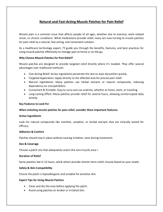 Natural and Fast-Acting Muscle Patches for Pain Relief