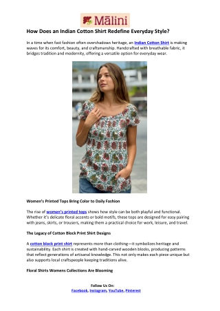 Malini Shop PR- Floral Shirts Womens