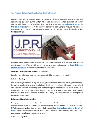 Top Reasons To Maintain Your Central Heating System!