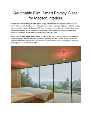Switchable Film_ Smart Privacy Glass for Modern Interiors