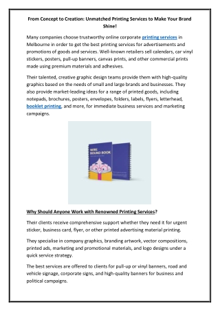 From Concept to Creation Unmatched Printing Services to Make Your Brand Shine!