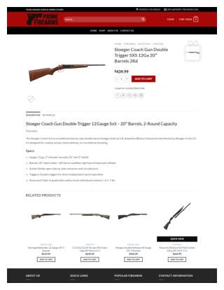 Stoeger Coach Gun Double Trigger SXS 12Ga 20″ Barrels 2Rd - prime-firearms.com