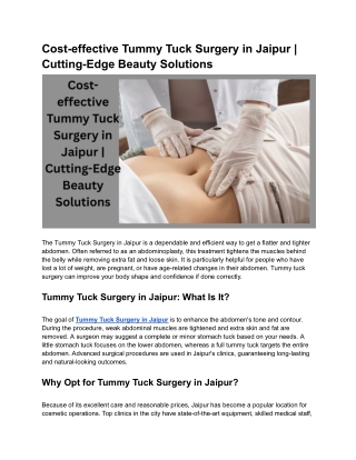 Tummy Tuck Surgery in Jaipur | Expert Abdominoplasty Solutions