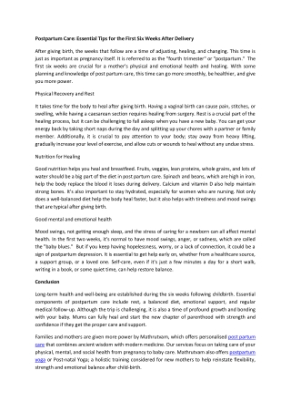 Postpartum Care Essential Tips for the First Six Weeks After Delivery