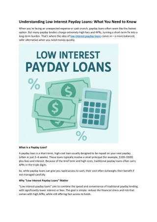 Understanding Low Interest Payday Loans