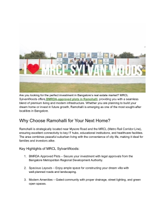 BMRDA-approved plots Ramohalli Bangalore