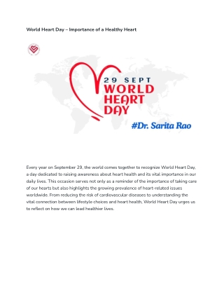 World Heart Day – Importance of a Healthy Heart