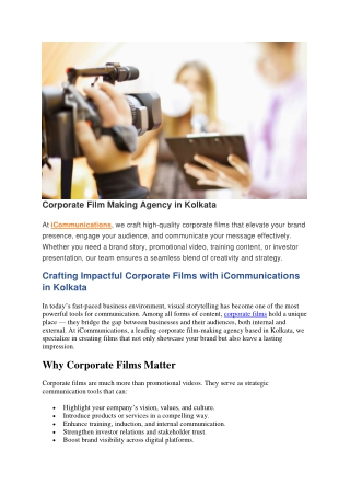 Corporate Film Making Agency in Kolkata |  iCommunications