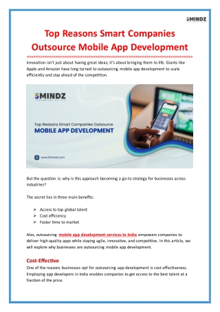 Top Reasons Smart Companies Outsource Mobile App Development