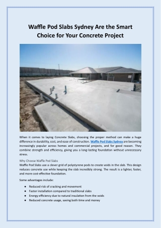 Waffle Pod Slabs Sydney Are the Smart Choice for Your Concrete Project