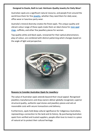 Designed to Dazzle, Built to Last Heirloom-Quality Jewelry for Daily Wear!