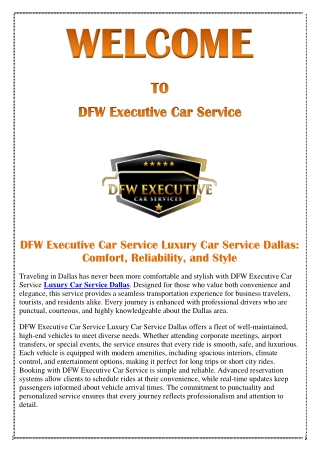 DFW Executive Car Service Luxury Car Service Dallas- Comfort, Reliability, and Style