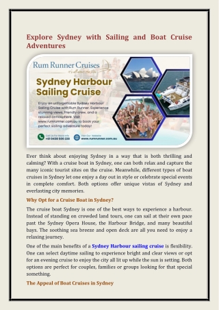 Sydney Harbour sailing cruise