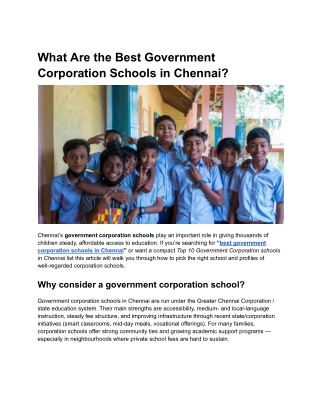 What Are the Best Government Corporation Schools in Chennai